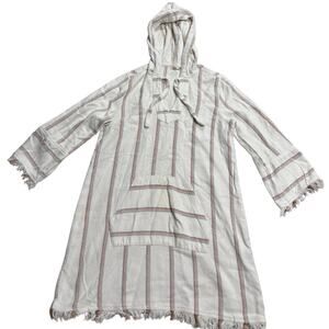 Faherty Baja Poncho Hoodie Tunic Striped Womens Sz Small White WDU1902TWL *Flaw